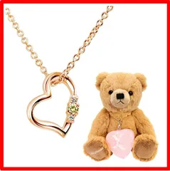 【送料無料 】08月誕生石 ペリドット・ブラウンベア [シアーズ] 天然ダイヤ ラブ ハート ネックレス レディース ピンクカラー ぺリドット (8月) テディ