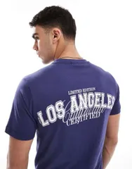 【送料無料】 アナザーインフルエンス メンズ Tシャツ トップス Another Influence LA slogan t-shirt in navy NAVY