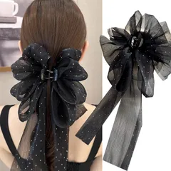 ブラック HAPVITAL フリル リボン バンスクリップ 大きめ 可愛い ヘアクリップ 大人っぽい ヘアアクセサリー セット ヘアクリップ 大きめ 髪留め 髪飾り ヘアアクセサリー クリップ バナナクリップ 韓国風 オフィス 贈り物 レディース用 人気 おし