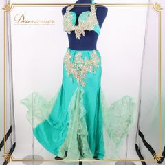 ベリーダンス用 オリエンタル衣装】エメラルドグリーン ライン