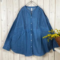 新品 デニムシャツ ブラウス ピンタックブラウス コットン ブルー フリー
