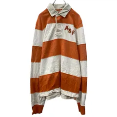 Abercrombie&Fitch 長袖 ラガーシャツ オレンジ ホワイト アバクロンビー&フィッチ ハーフボタン ストライプ コットン100% 秋物 a710-5264
