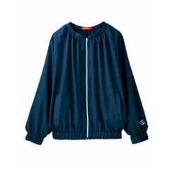 ☆ ネイビー ☆ Mサイズ ☆ 軽く羽織れるギャザー使いノーカラーブルゾン ブルゾン ノーカラー レディ－ス 羽織 羽織り 上着 ジャケット ジャンバー カジュアルジャケット ギャザー ショート丈 ショート 長袖 通勤 通学 カジュアル 無地 シンプル 大人