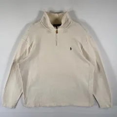 古着 ポロ・ラルフローレン POLO RALPH LAUREN スウェット ハーフジップ トレーナー ワンポイント ニット 大きいサイズ XL  ホワイト系 メンズ