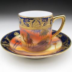 オールドノリタケ コバルト金盛り砂漠風景絵 カップ＆ソーサー (f)
