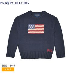 ポロ ラルフローレン ニット 322668285 キッズ ジュニア 子供 フラッグ コットン クルーネック セーター POLO RALPH LAUREN カラー:ハンターネイビー  品番：21231426