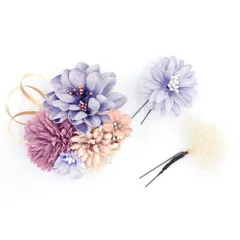 髪飾り 成人式 振袖 前撮り 紫 ピンク ブルーグレー 青 灰色 白 ゴールド 組紐 ビーズ カスミソウ ブリザーブドフラワー 大き No.12-0872