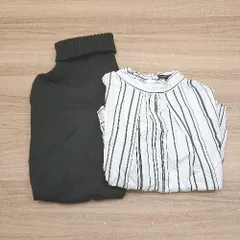 ◇ 《 INDIVI まとめ売り2点セット サイズ混合 ブラック ホワイト ストライプ シャツ ニット レディース 》 E  【1310300014539】