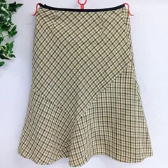 [Aylesbury]アリスバーリー スカート レディース 古着 チェック 裏地付き サイズM イエロー ブラウン ブラック（あ-207，エ-4 ）