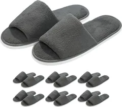 すまいるＳＨＯＰ 使い捨てスリッパ 前あき 厚手 室内 個包装 来客用 洗える ホテル 仕様 大きめ 6足セット(グレー,  Free Size)