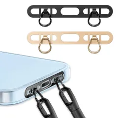 【新着商品】落下紛失防止 充電干渉なし 簡単取り付け 金属製スマホストラップ用パッチ ステンレス製 2口タイプホルダー 金属製 ストラップホルダー スマホ 極薄0.4mm お得な2個 [ALUBES]