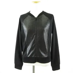 ジーユー GU ノーカラージャケット 長袖 プリント ジップアップ 黒 L *T697