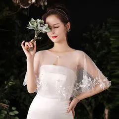 ショール ウェディングショール フラワー パール 結婚式 ウェディング ホワイト 白 花 花嫁 二次会 パーティー ウェディング  フェミニン プリンセス 森ガール チュール  前撮り ガーリー レース 透け感 豪華