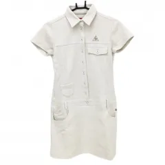 ★SALE価格★【美品】ルコック 半袖コーデュロイワンピース 白 刺しゅう レディース M ゴルフウェア le coq sportif