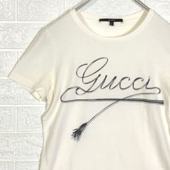 グッチ　半袖Tシャツ　ホワイト　ロゴ　フリンジ