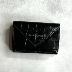 BALENCIAGA バレンシアガ / クロコダイルペーパーミニウォレット 三つ折り財布 ミニ財布 クロコ型押しレザー ブラック エブリデイ 391446