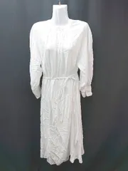 ◇ LOWRYS FARM バックボタン プルオーバー 透け感あり 無地 長袖 ロング ワンピース サイズFREE ホワイト レディース E  【1309250027164】