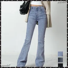 フレアデニムパンツ ストレッチパンツ韓国レディース ハイウエスト セミフレアパンツ 美脚 ロングパンツ カジュアルジーパン 着やせ アメカジパンツ 細身ボトムス細見えデニムパンツ 無地オールジーンズ 美尻脚長シーズン