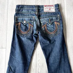 TRUE RELIGION Joey Rainbow Stitch Bootcut Jeans Men's W32 (Hemmed) Made in USAトゥルーレリジョン レインボージョイ 32×33 ブーツカットデニム 裾上げあり USA製 ブルー