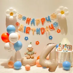 【Melly様♡ご注文ページ】　くすみカラーナンバーバルーン１個＆スマイルデイジーS２個＆フェルトバナー＆風船22個セット　誕生日飾り バースデイ　フォト　1歳　２歳　３歳　４歳　５歳　６歳　７歳　８歳　９歳