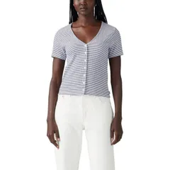 【送料無料】 リーバイス レディース Tシャツ トップス Women's Levi's Muse V-Neck Short Sleeve T-Shirt Mesa Stripe Mazarine