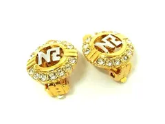■美品■ NINA RICCI ニナリッチ ラインストーン クリップ式 イヤリング アクセサリー ゴールド系 DE8423
