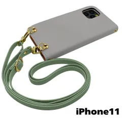 【新品未使用】iPhone11 アイフォン11 ストラップ付 手帳型スマホ ケース ショルダー (カバー色ライトグレー、ストラップ色アッシュグリーン) カード収納 くすみカラー zflip51-strap24-iphone11-lgy-asgr