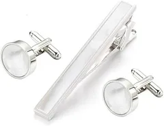 Rockyu カネクタイ タイピン カフス セット 結婚式 メンズ おしゃれ 白蝶貝カフス ラウンド 貝殻タイピン ビジネス 就職祝い 父の日プレゼント ヨーロッパ風 カフリンクス ファッション アクセサリー