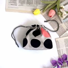 オシャレドット♡グレーとピンクのドット♡まんまる♡巾着ポーチ