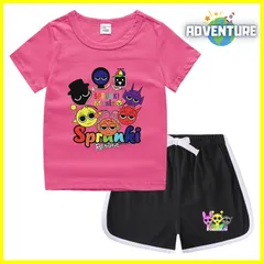 スプランキー sprunki 半袖Tシャツ トップス セットアップ上下セット夏パジャマ インクレディブル ゲーム 110 120 130 140 150 子供服キッズ服 spsuc5 FR