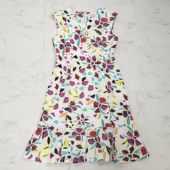 super  beauty　スーパービューティー　総柄ワンピース　膝丈　40　M～L相当　白　マルチカラー