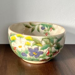【希少美品】京焼 陶あん 大鉢 煮物料理鉢 桔梗 キキョウ 七草 花紋 土渕陶葊 手描き
