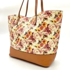 【良品】 COLE HAAN コールハーン トートバッグ ハンドバッグ 花柄 総柄 PVC レザー 革 ベージュ 肌色 ブラウン 茶色 A4収納可能 ユニセックス 男女兼用 メンズ レディース