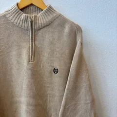 古着 XL セーター CHAPS チャップス ハーフジップ ワンポイントロゴ ベージュ