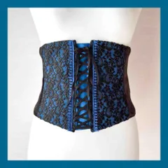 黒レース×ブルー/前リボンコルセット・ウエストベルト(cr-33)／フラメンコ・舞台衣装・衣装小物