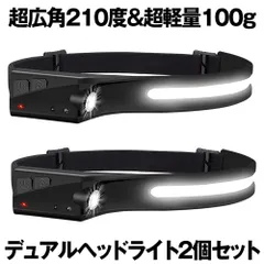 ヘッドライト 2個セット 超広角 照射 充電式 USB LED デュアル ヘッドランプ 5種点灯モード 100g 軽量 アウトドア用 防水 釣り 登山 作業灯 懐中電灯 DRYTOのサムネイル