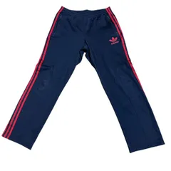 古着 adidas アディダス トラックパンツ 刺繍 トレフォイルロゴ ブラック×レッドライン 105サイズ XLサイズ 257-32