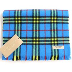 未使用品▼BURBERRY バーバリー ヴィンテージカラー チェック柄 カシミヤ100% マフラー BRIGHT SKY BLUE スコットランド製 国内正規品 タグ