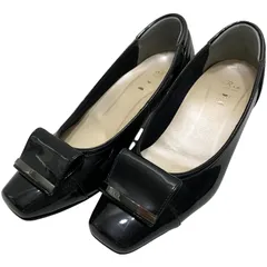 【美品】リズラフィーネ (22.5) パンプス スクエアトゥ エナメル バックル 晴雨兼用 希少