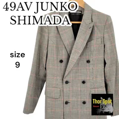 【美品】49AV JUNKO SHIMADA フォーティーナインアベニュージュンコシマダ ジャケット 長袖 グレー 灰色 サイズ9 推定Mサイズ 2way ウール100% 千鳥格子 ハウンドトゥース レディース メンズ ユニセックス