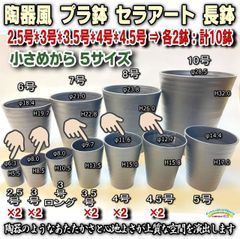 セラアート長鉢黒＊小さめから5サイズ：2.5号×2鉢、3号×2鉢、3.5号×2鉢、4号×2鉢、4.5号×2鉢の合計10鉢セット(陶器風深鉢)＊多肉植物・塊根植物コーデックス・アガベ・サボテン・ハオルチア・アデニウム・パキポディウム・実生＠フラワーショップ江口
