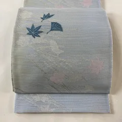 袋名古屋帯 優品 夏帯 吹き寄せ 銀糸 水色 正絹 【中古】