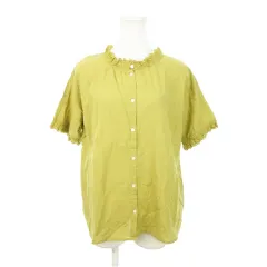 サマンサモスモス SM2 シャツ ブラウス スタンドカラー 半袖 コットン 麻混 リネン混 レース ゆったり ナチュラル F 黄 イエロー /AH10
