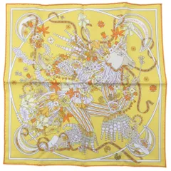 新品同様 24SS HERMES エルメス ガヴロッシュ カレ45《春の舞》シルク100% スカーフ イエロー レディース 古着 中古 USED