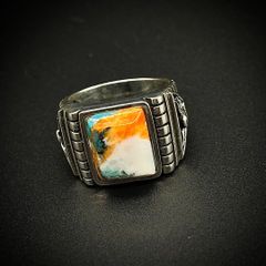 《自由の象徴イーグル×ターコイズオイスター》シルバー925 リング 24号 イーグル ターコイズオイスター 鷹 鷲 sv925 重厚 一点物 インディアンジュエリー
