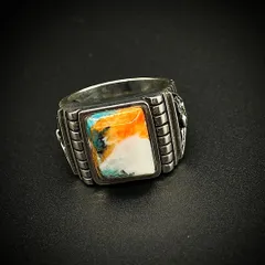 《自由の象徴イーグル×ターコイズオイスター》シルバー925 リング 24号 イーグル ターコイズオイスター 鷹 鷲 sv925 重厚 一点物 インディアンジュエリー