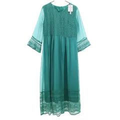 未使用 UNITED ARROWS GREEN LABEL RELAXING ユナイテッドアローズ グリーンレーベルリラクシング 長袖 シフォン レース ロングワンピース エメラルドグリーン レディース 古着