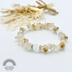 【最強金運】丸めのゴールドルチルクォーツ さざれ石 三粒クラック水晶 天然石 ブレスレット 金針水晶 金鉱石 恋愛運 勝負運 仕事運 健康 厄除け 浄化 魔除け お守り 集中力 直感力 パワーストーン レディース メンズ ユニセックス