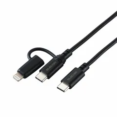 【新品・7営業日以内発送】ELECOM エレコム MPA-CCLAD20BK 2in1 充電ケーブル USB－C to USB－C ケーブル＋Lightning 変換プラグ 2m PD対応 60W 急速充電 ブラック MPAC【沖縄離島販売不可】