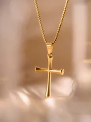 ジュエリー メンズ ネックレス ステンレス製 クロス ペンダントネックレス - 調節可能なボックスチェーン、磨き上げたゴールドメッキ、ユニセックスカジュアルウェア、クリスマスギフト、エレガントアクセサリー、高品質な
